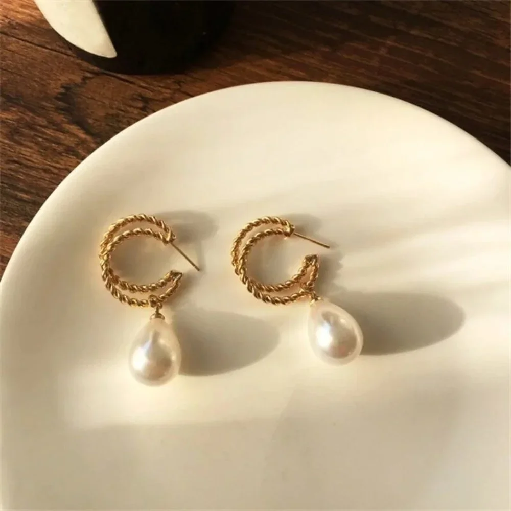 INS Style New Restore Simple Metal Hollow Pearl Earrings - Picture 4 of 6